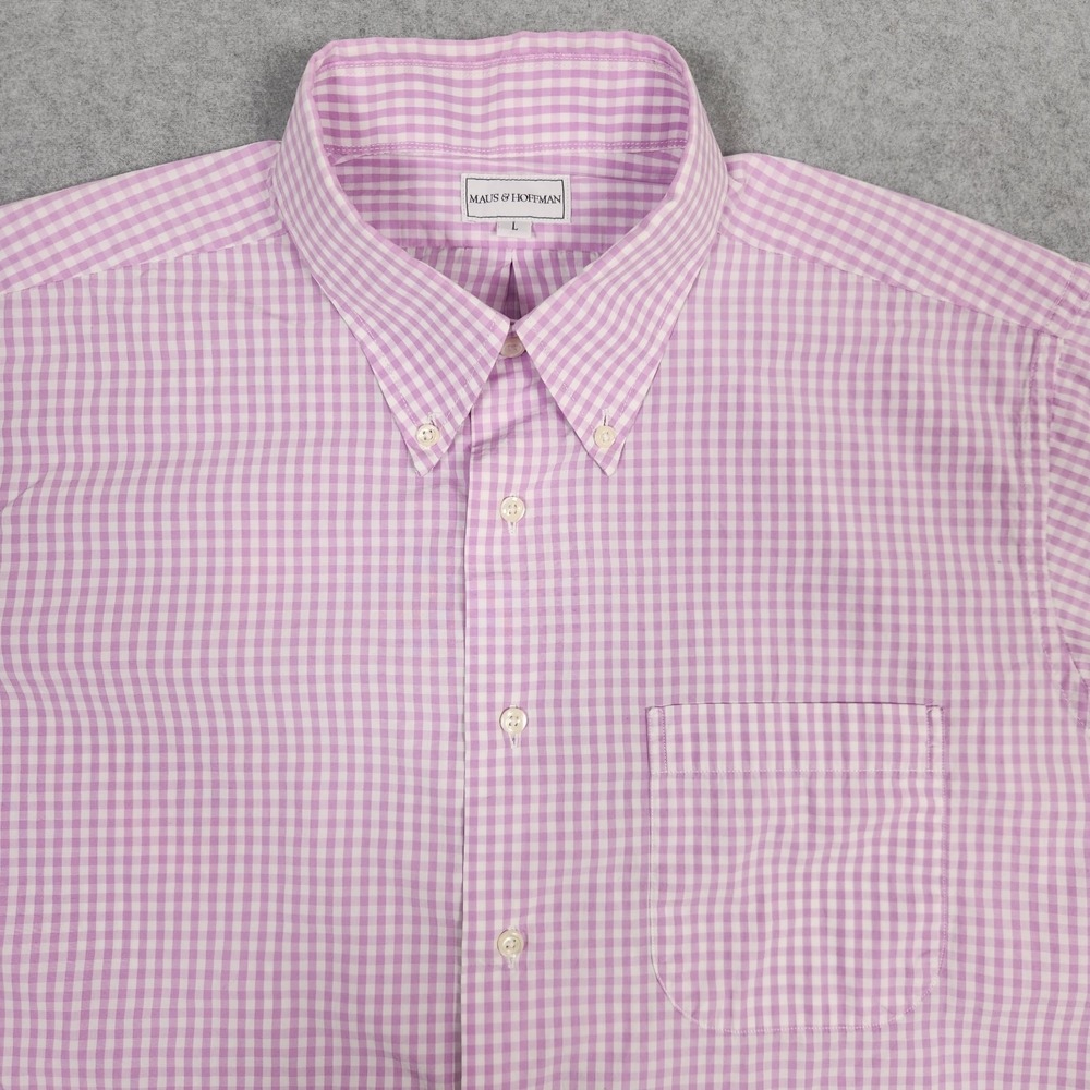 Maus Hoffman Shirt Mens Large Pink Check Pattern Short Sleeve Button Down USA - Picture 7 of 12